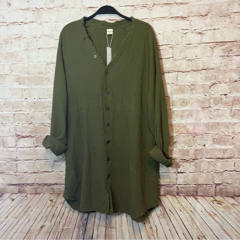 NWT IGenjun Olive long sleeve button down size small